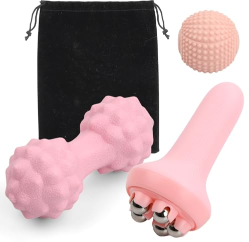 Granvoo Massageball 3er Set (Igelball Einzellball + Duoball + Handheld Faszienrolle), Faszienball, Triggerpunkt Massagegerät, Massagebälle, für Behandlung von Muskelverspannungen und Schmerzen (Rosa)
