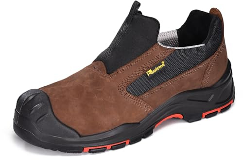 SAFETOE Chaussures de sécurité L-7525 pour homme - Composite Toe - Non Steel - Slip on - En cuir nubuck respirant - Avec semelle intérieure en mousse à mémoire de forme - Semelle en caoutchouc isolée