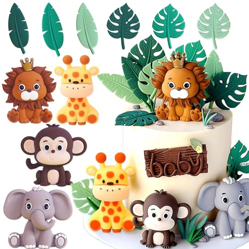 JeVenis decoración de tarta babyshower selva animales safari wild one dos salvajes jirafa mono
