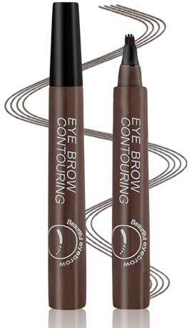 2 Pezzi Matita Liquida del Sopracciglio, Penna Sopracciglia Microblading con Quattro Punte, Matita per Sopracciglia Impermeabile con Punta a Forchetta per Principianti (Marrone Scuro)