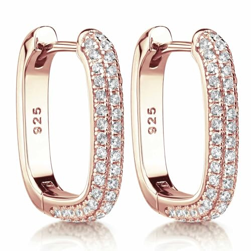 Materia Creolen rosegold mit Zirkonia Steinen - 925 Silber Ohrringe eckig vergoldet SO-482-rose