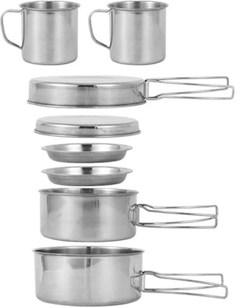Ensemble de casseroles en acier – ensemble de vaisselle en acier, ensemble d'ustensiles de camping en acier inoxydable de 8 pièces | ensemble de casseroles et poêles en acier inoxydable, vaisselle de