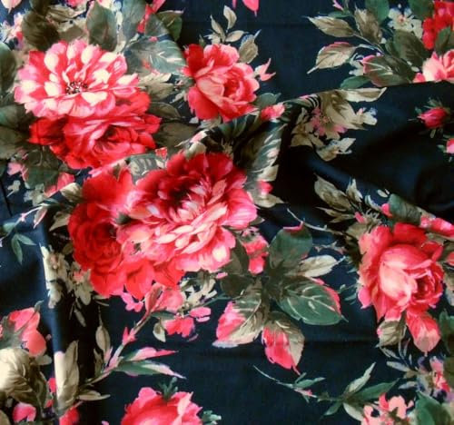 TOLKO Designer Jersey Meterware Baumwollstoff für Shirt Kleid Rock | Weich blickdicht elastisch | Kleiderstoff Jerseystoff | 160cm breit Stoffe zum Nähen (Rote Rosen)