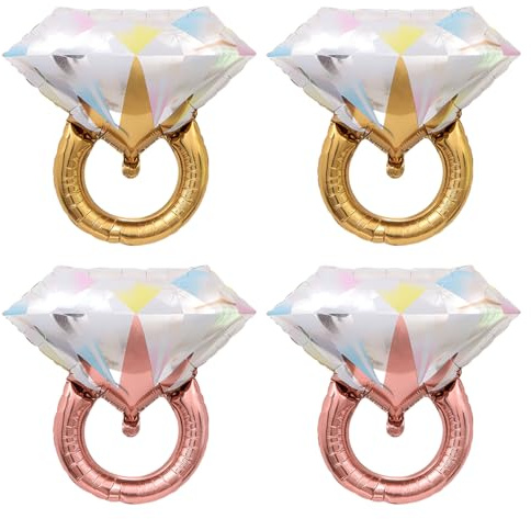 TYFGRT Ballons D’Anneau De Diamant 4Pcs, Décoration De Mariage Romantique, Décorations De Fiançailles, Ballons De Fête De Mariage, Décoration De Ballon D’Anneau De Papier D’Aluminium