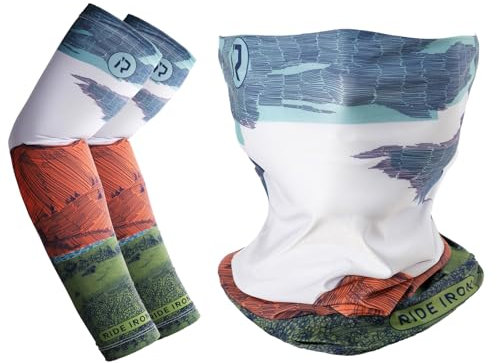 RIDEIRON Masque moto et Manchettes Bras hommes et femmes, UPF 50+& ventilation pour l'été plusieurs modèles différents pour la moto, le vélo, la pêche, la randonnée, le ski (taille L)