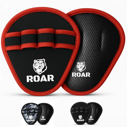 Roar® Guanti da Palestra, Grip Pad, Gym Bar Pad, Grip Power Pads, Grip Gym, Guanti Grip per Palestra Uomo e Donna Fitness (Rosso)