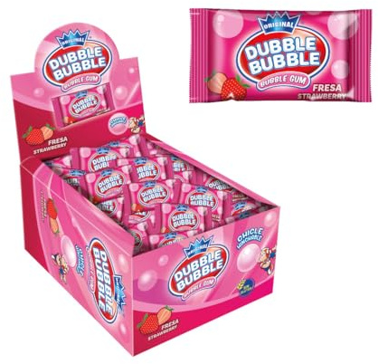 iChuches- Chicle Dubble Bubble – Estuche con 100 Chicles – Fresa, Menta con azúcar o Fresa Sin Azúcar – Chicle Clásico Americano – Ideal para Fiestas y Regalos (100 unidades, Fresa con azúcar)