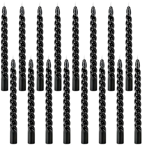16 candele a spirale nere, a punta lunga, nere, ritorcigliate, candele da tavola, candele estetiche, candele intrecciate, per Chimes, magia, Halloween, decorazioni per feste
