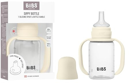 BIBS Trinklernflasche 150 ml – Auslaufsicherer Kinderbecher mit Leicht zu Greifenden Griffen & Weichem Silikon-Trinkschnabel – BPA-freier Trainingsbecher für Babys (0+ Monate) - Ivory