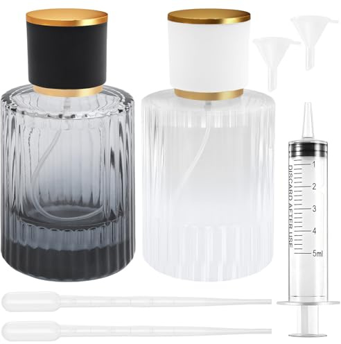 Maxumille 2PCS Gradient Perfume Atomiser Refillable 50ml with 5 Accessories, Glass Perfume Spray Bottles for Traveling, Empty Portable Atomiser Refill Spray Bottle Man Woman (Black & White)