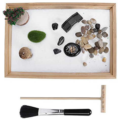 Riuulity Mini Kit de Jardin de Sable de Table avec Pierres et Arbre, Outil de Méditation et de Relaxation, Décoration de Chambre à Coucher