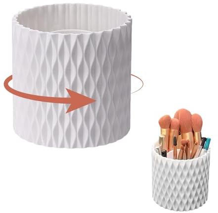 Makeup Brush Holder Organizer 360° Rotatable Make Up Brush Holder Storage Multi-Functional Large Capacity Pen Holder for Desk, Rotating Make Up Brush Organiser for Lipsticks, Comb Dressing Table White