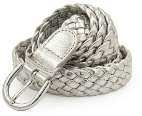 styleBREAKER Dam flätat bälte smalt PU-läder | 2,8 cm bred, 110 cm total längd (utan spänne). Steglöst justerbar tack vare materialstruktur. Silverstiftspänne.
