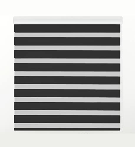 Zebra Textil SANSA Doppelrollo mit dekorativer Kassette, Polyester, Schwarz, 145 x 250 cm