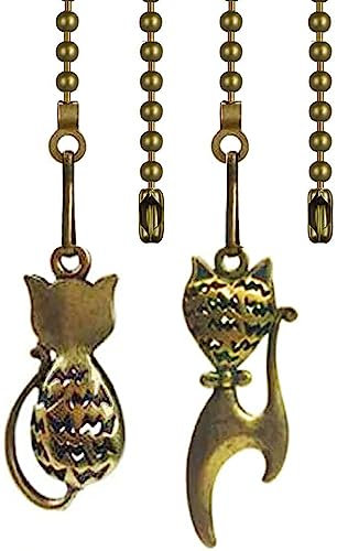 Hyamass Ceiling Fan Pull Chain Extenders with Charm Pendant - 2Pcs 12 inch Vintage Bronze Pull Chains for Ceiling Fans and Lights with Connector (Cat)