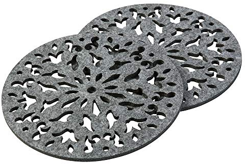 Filzuntersetzer | 20cm | rund | 2er Set | grau für Gläser, Vasen & Schalen (weitere Farben & Größen verfügbar) | Untersetzer mit Muster als Tischschoner für Küche, Wohnzimmer & Bar
