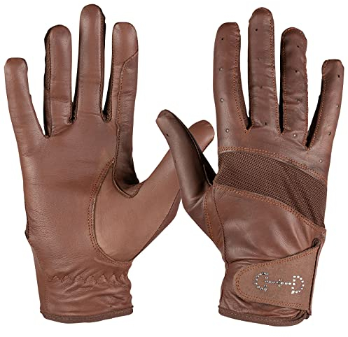 HORZE Reithandschuhe Aus Leder Für Damen, Echleder, Mesh Handschuhe, Größe 4.5-10, Schwarz, Braun, 8