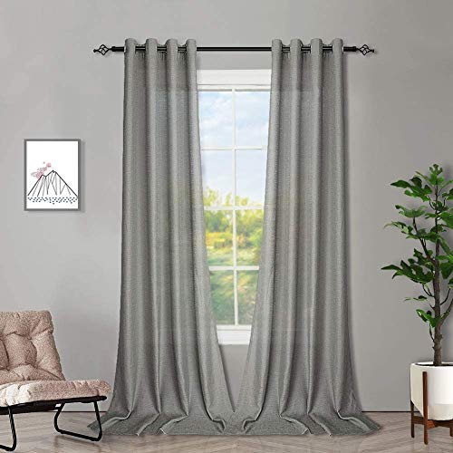 Melodieux Tende a 2 pannelli, in finto lino, semi-velate, con occhielli, per camera da letto, soggiorno, finestra, colore grigio, 140 x 137 cm