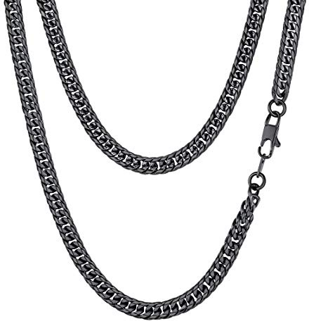 FindChic Collana Uomo Nero a Catena Maglia Cubana Miami in Acciaio Inossidabile Piatta 6mm Lunghezza 51cm Collana Uomo Acciaio Regalo per Ragazzo