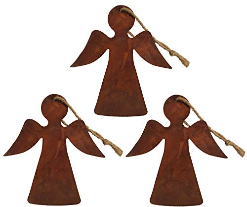 UNUS Lot de 3 figurines de jardin ange de Noël à suspendre dans le jardin, 15 x 13,3 cm, décoration de jardin aspect rouille, résistant aux intempéries pour jardin, terrasse, balcon ou maison