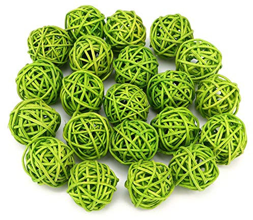 Joyzan Wicker Decorative Balls, Woven Rattan Vase Ball Fillers Twig Orbs Stick Aromatherapy Spheres Filler Crafts Parrot Weaving Hanging Wobble Hand Craft Bird Tabletop Decoration Party Green Moss