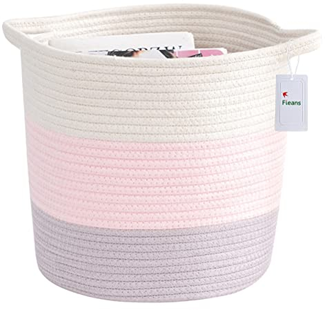 Fieans Baumwolle Seil Wäschekorb Groß Aufbewahrungskorb Geflochtener Baumwollseilkorb für Spielzeug Kleidung Kinderzimmer Organizer - Rosa