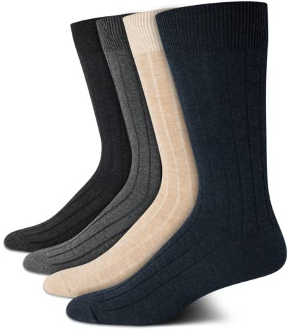 Calvin Klein Men's Dress Socks, 4 Pack Soft Cotton Blend Long Work Socks, Size 7-12, Denim/Oatmeal Solid