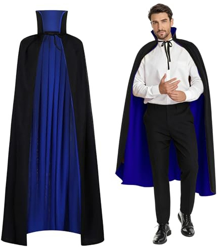 maxToonrain Vändbar svart och blå kappa för vuxna och barn, påsk halloween julkappa fin klänning vampyr häxa trollkarl rollspel kappa (150 cm, stativkrage)