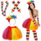 Hpbaggy Disfraz de carnaval para mujer, con falda de tul arcoíris, calcetines hasta la rodilla, guantes sin dedos, cintas de plumas coloridas, disfraz de arco iris para mujer, accesorios para carnaval