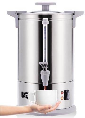 SYBO SR-CP-100B Commercial Grade Stainless Steel Percolate Coffee Maker Hot Water Urn for Catering, 100-Cup 16 L, Grey