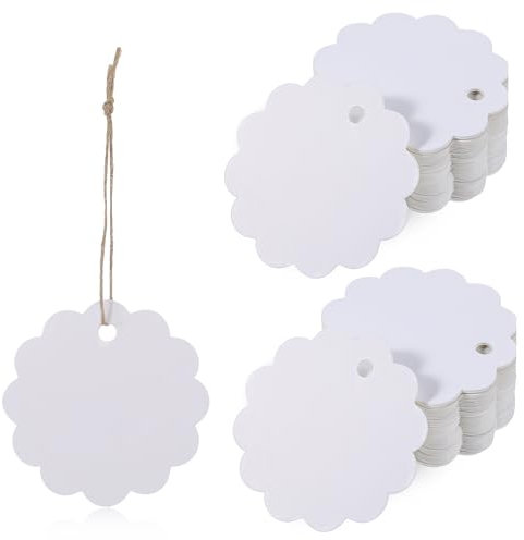 Prasacco 100 Stück Geschenkanhänger Kraftpapier, Anhänger Etiketten mit 20 M Schnur Geschenkanhänger Etiketten Craft Card Geschenk Anhänger für Handmade, Hochzeit Geschenk Weihnachten(Weiß)