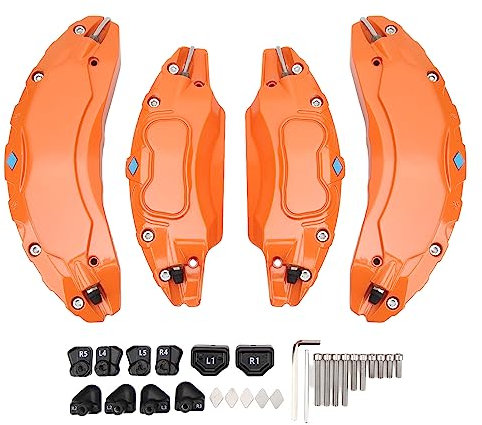 Grcfumo 4 Pcs 18in 19in Car Caliper Covers, Car Disc Brake Caliper Covers, Aluminium Alloy Brake Caliper Guard Protector with Sticker for 255 45, R18, 235 40 R19 (Orange)