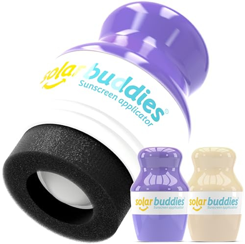 Solar Buddies Aplicador de Crema Solar Dúo Lila y Nude. Roll-on Recargable con Bola y Esponja Sin BPA 100 ml para Cremas Solares y Lociones. Ideal para Niños, Adultos y Viajes.