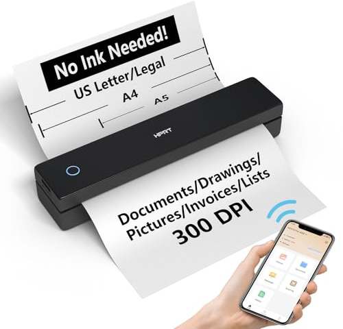 HPRT MT620 Portable Thermal Printer - Inkless Printer, Supports Regular Paper & Labels, Multi-User Bluetooth & Auto Paper Feed (Pro Black Printer+10Sheets)