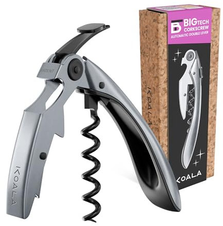 Sacacorchos Profesional de Dos Tiempos Koala Big Tech – Acero Inoxidable, Espiral Teflón, Cuchilla Precisa, Ideal para Sommeliers y Uso Diario, Acabado en Acero