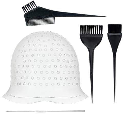 OUDQFCJ Cuffia in silicone, per tintura dei capelli, evidenziazione in silicone, con pennello e ago per donne e ragazze