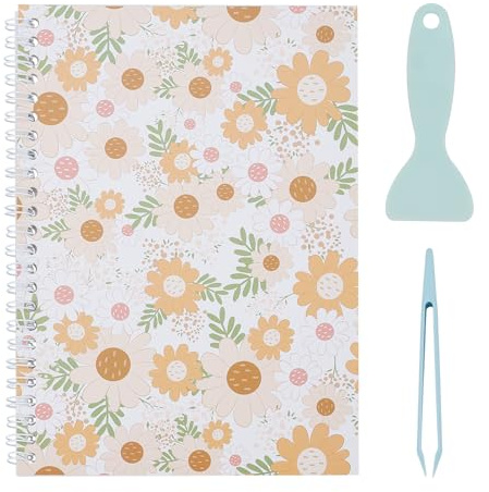 NICENEEDED 6 X 8.4 Inch Sticker Book Collecting Album, Yellow Sticker Storage Book with 100 Sheets Blank Release Paper, Restickable Stickers Organizer Notepads with Tools