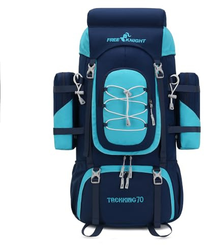 Bseash 70 L (65+5) Sac à dos étanche pour randonnée et camping avec housse de pluie, sac de sport de plein air pour l'escalade et le voyage, bleu marine, Large, Extérieur