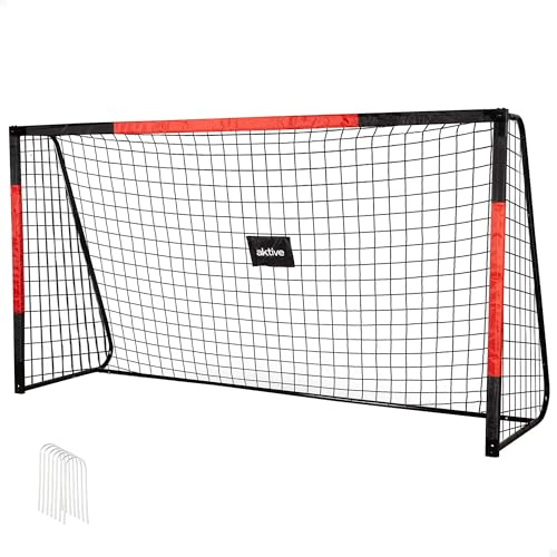 AKTIVE 54307 Portería de fútbol de Acero, Estructura Desmontable, Fácil de Montar, 300x90x160 cm, con Red de poliéster, Incluye 7 piquetas para fijación, Resistente y Ligera, óptimo para Entrenar