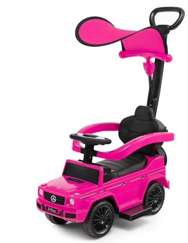 DREAMADE Porteur Bebe 12-36 Mois sous Licence Mercedes Benz, Voiture Poussée avec Poignée de Poussée, Auvent Ajustable, Repose-Pieds Extensible, Klaxon, Son de Démarrage, Rangement (Rose)