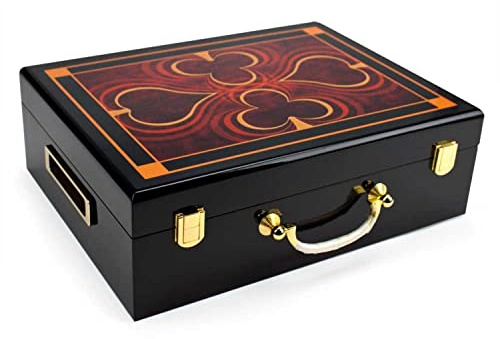 Brybelly Wooden Poker Chip Case, Suit Symbol Design, High Gloss, Holds 500 Chips