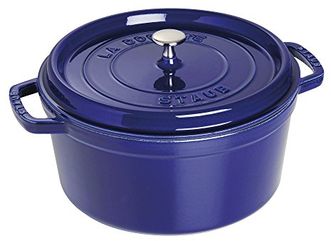 STAUB Gusseisen Bräter/Cocotte, Rund 28 cm, 6,7 L, Aromaregen Funktion für optimale Befeuchtung, Für alle Herdarten inkl. Induktion & Backofen, Dunkelblau