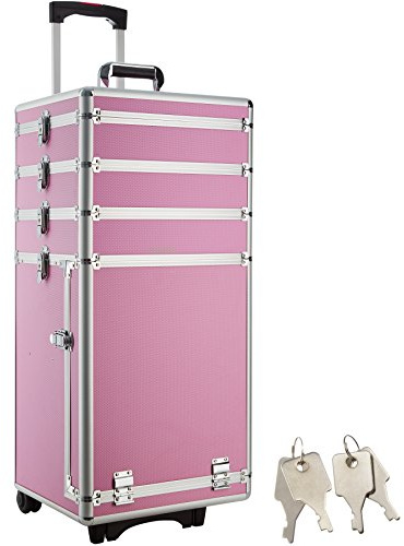 tectake® Valigia Organizer Trucchi 37x34x100cm, Trolley Make Up 4 Livelli Rigido con 2 Cassetti, Organizer Valigia Ideale Porta Trucchi, Pennelli make up, Porta Smalti, Cosmetici - Rosa Fucsia
