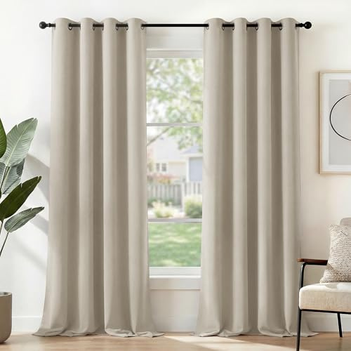 Deconovo Thermal Insulated Room Darkening Curtains Energy Saving Super Soft Eyelet Curtains for Bedroom 55 x 114 Inch Light Beige 2 Panels