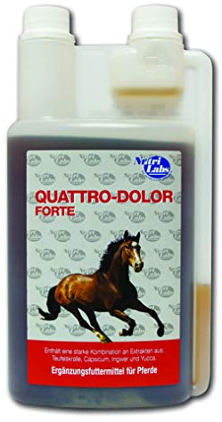 NutriLabs Quattro-Dolor forte Bewegungssaft für Pferde 1 L - mit Gelbwurz-, Ingwer-, Teufelskrallen-Extrakt u.v.m. - Teufelskralle Pferd - Pferde-Nahrungsergänzungsmittel - Bewegung Pferde
