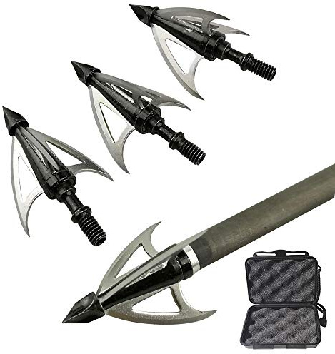 MILAEM 6/12pcs tir à l'arc Pointe de flèche 100 Grains Broadheads en Acier Chasse Conseils de flèche pour Arc à poulies arbalète Chasse (12x Broadheads + Boîte)