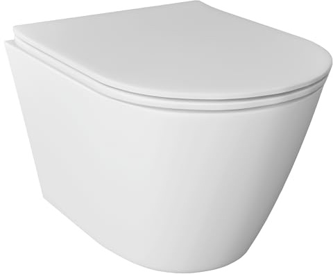 Alpenberger Wand WC Spülrandlos | Nano Beschichtung Keramik Toilette & Toilettendeckel mit Absenkautomatik | Hänge WC Set Kloschüssel | Toilettenschüssel Passend Geberit (9034)