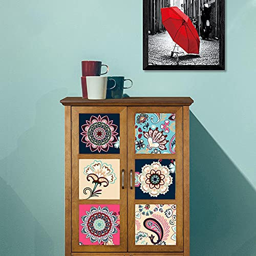 Stick on Tiles Red Blue Pattern Tile Stickers PVC Self Adhesive Wall Tiles Heat Resistant Tile Stickers for Kitchen Bathroom Waterproof Peel and Stick Floor Tiles Tile Paint 10x10cm