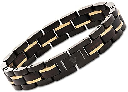 Woodstar (BLACK PYTHON Bracciale da Uomo in Acciaio e Legno, Gioielli Moda Maschile, Braccialetto Regolabile Nero Oro B20-010