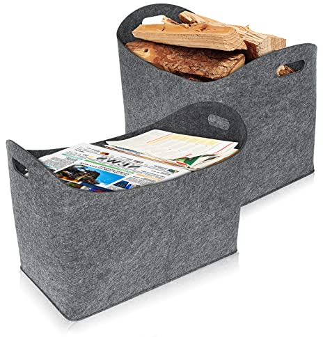 Froadp 2 Stück Filz Kaminholztasche Filztaschen Tragfähigkeit bis 60KG Tragbarer Feuerholzkorb aus Vliesstoff Faltbare Spielzeugtasche Kamintasche Widerstandsfähig Holzkörbe (Mittelgrau)